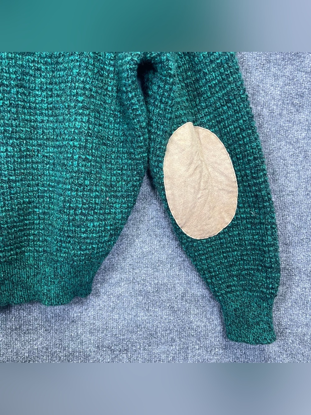 Vintage American Eagle Mens Medium Green Wool Knit Patch Elbow Grandpa Sweater - Picture 10 of 11
